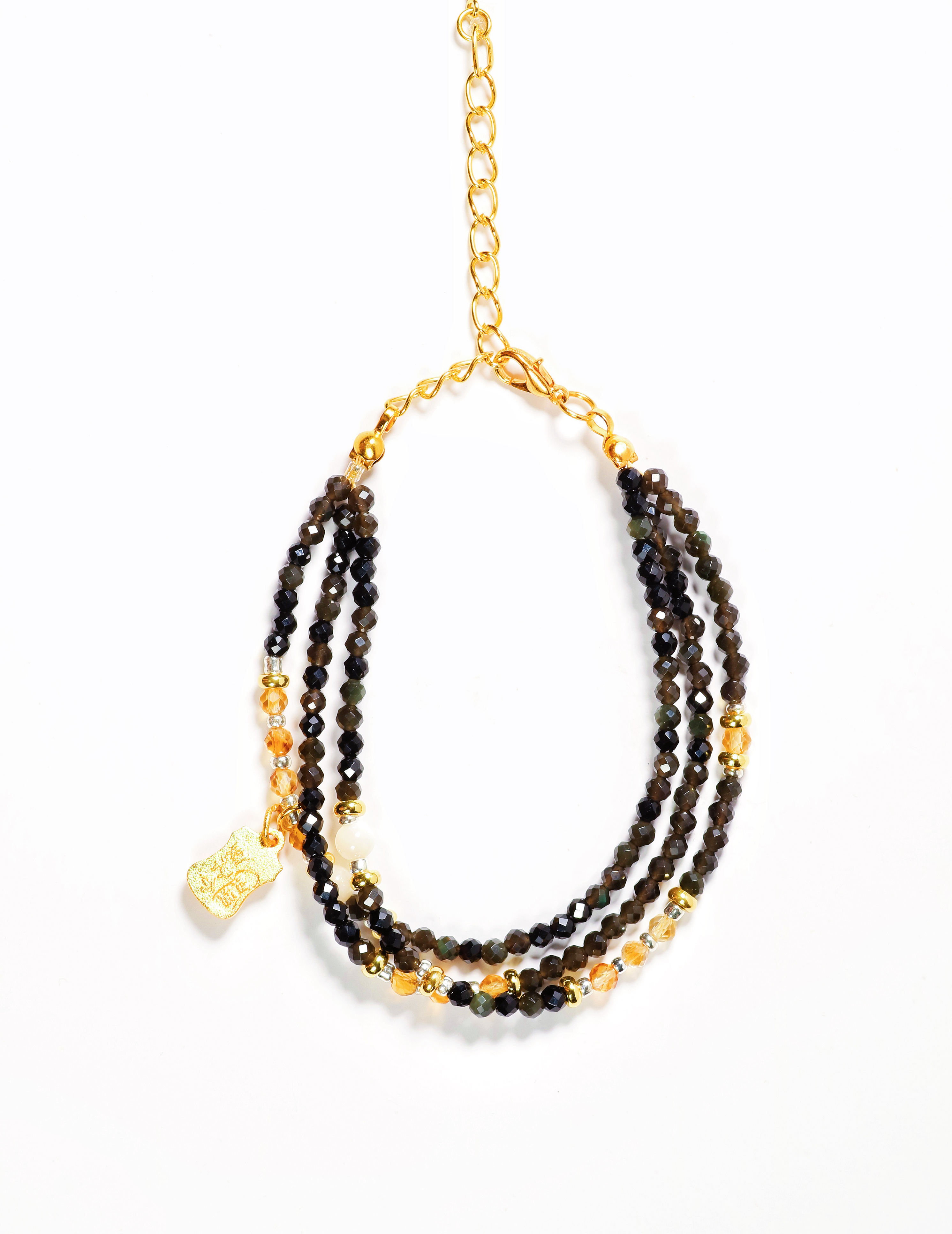 Obsidian & Black Spinel & Citrine & Health Medicine Deity Talisman Bracelet