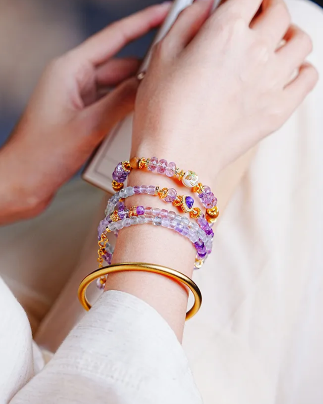 Water Element Amethyst Sandalwood Serenity Bracelet