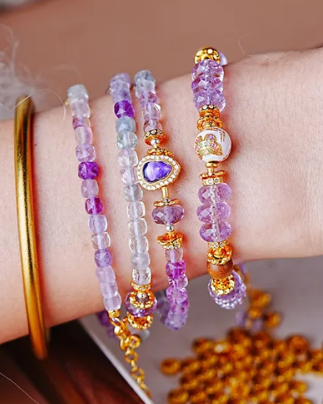 Water Element Amethyst Sandalwood Serenity Bracelet