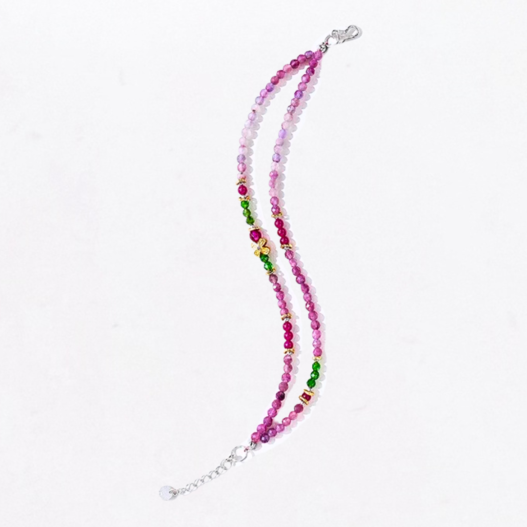 Pulsera de doble bucle con fuego, osmanto, corindón, apatita y amor.