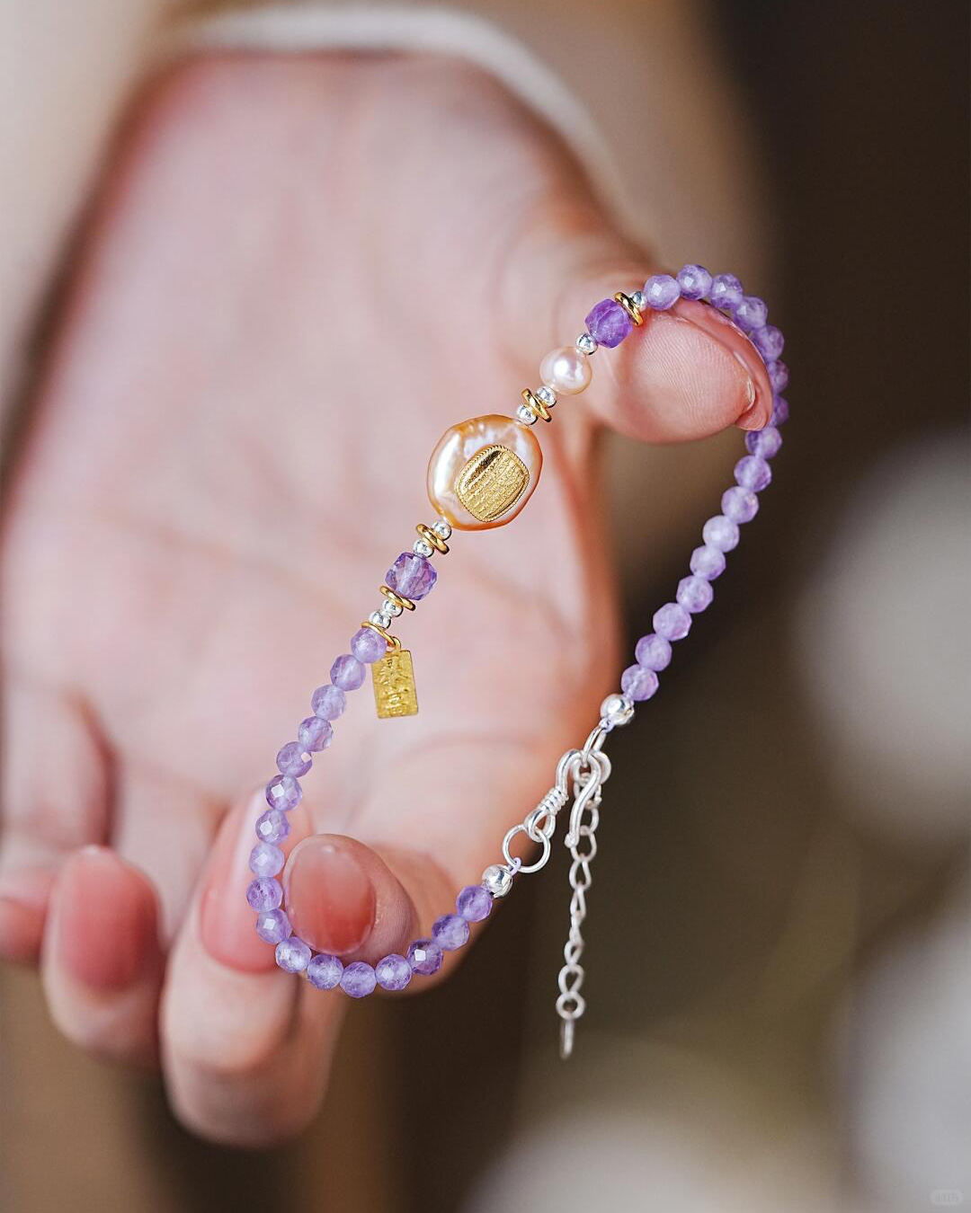Fire Element Amethyst & Pearl Blessing Millet Beads Bracelet