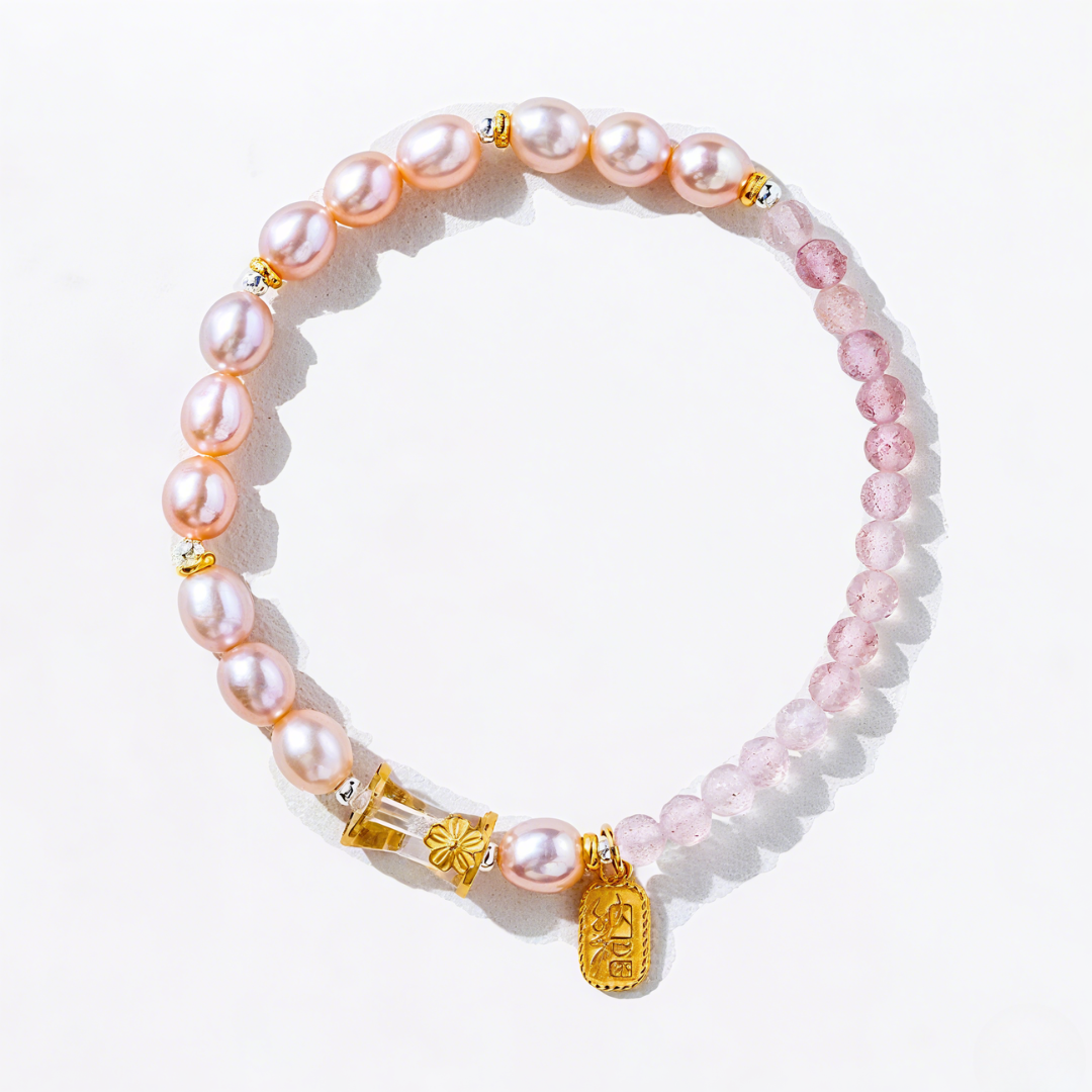 Fire Element Strawberry Quartz & Pearl Blessing Bracelet