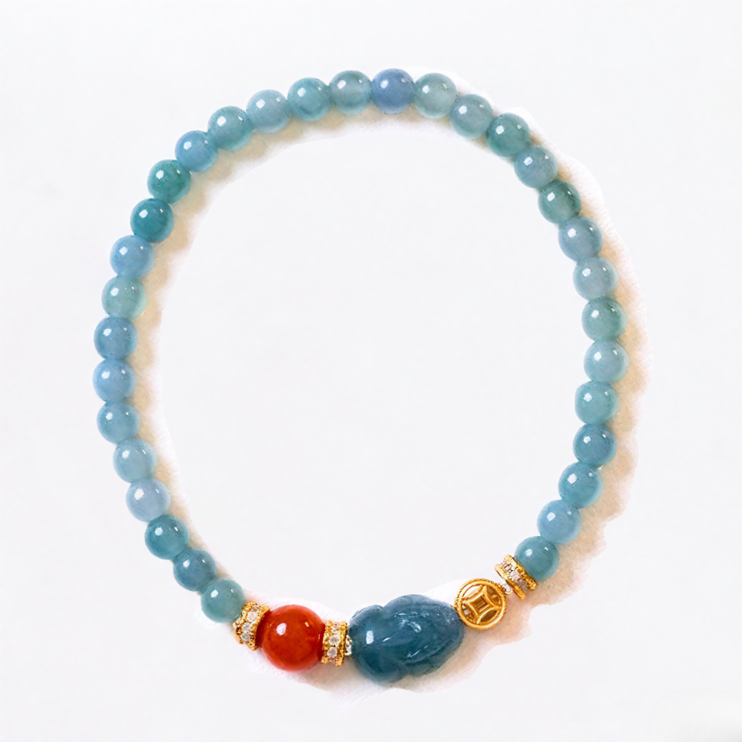 Pulsera de jadeíta de agua azul con ancla de agua Pi Xiu