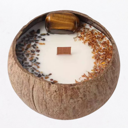 Water Flow Obsidian Sandalwood Orange Coconut Shell Aromatherapy Candle