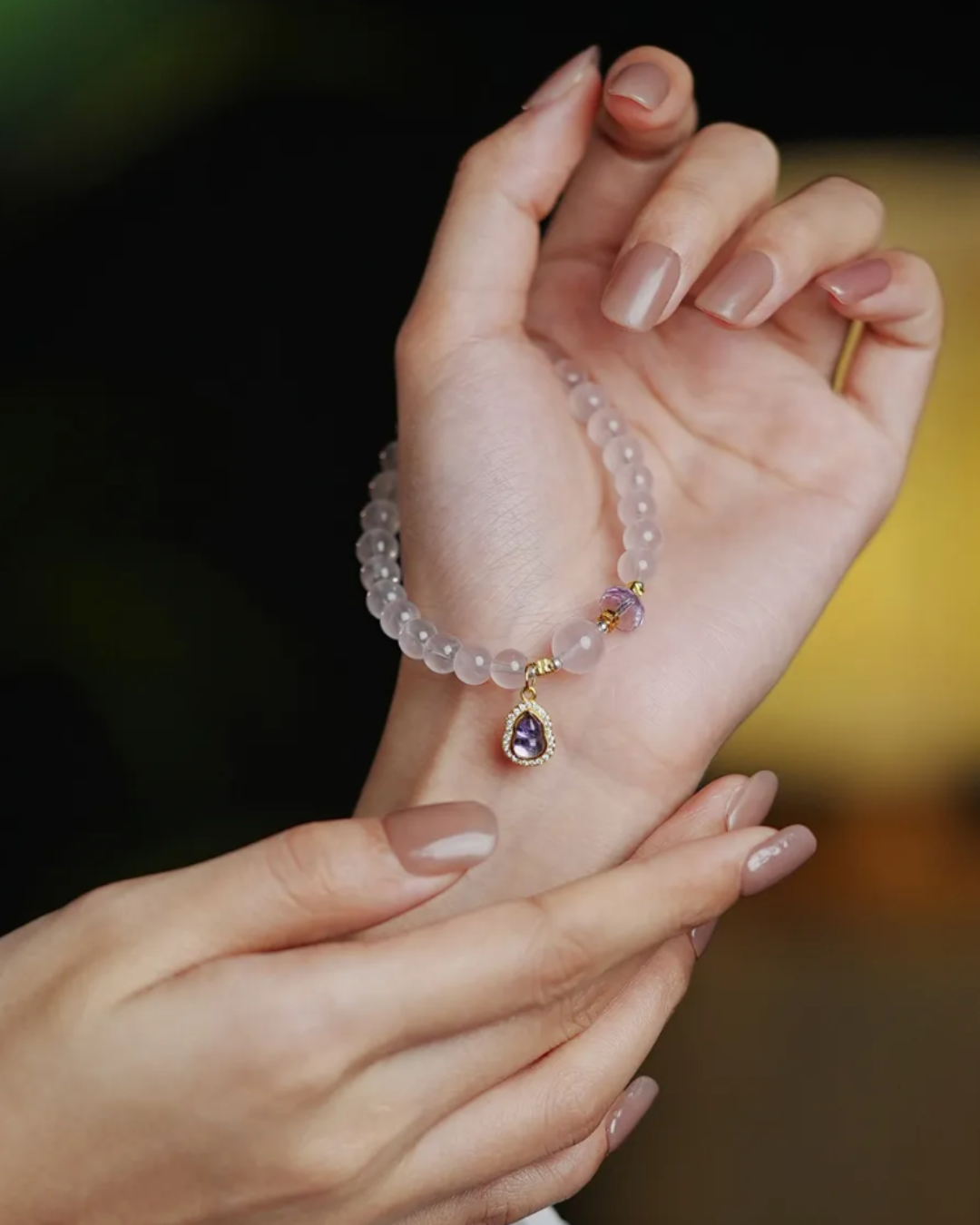 Fire Element Starlight Rose Quartz Amethyst Gourd Bracelet