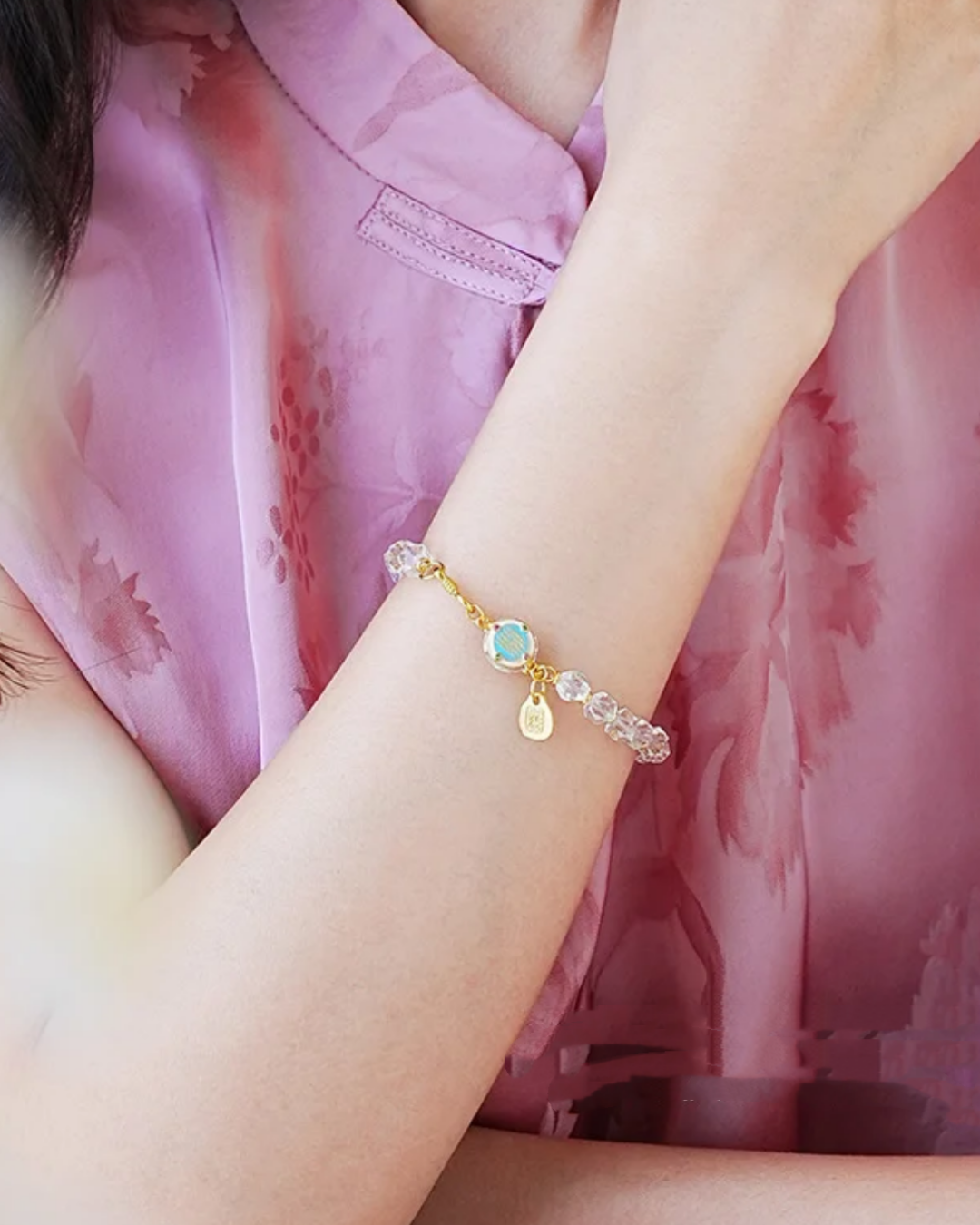 Pulsera protectora de cuarzo transparente de los Cinco Sutras de Metal Alchemist