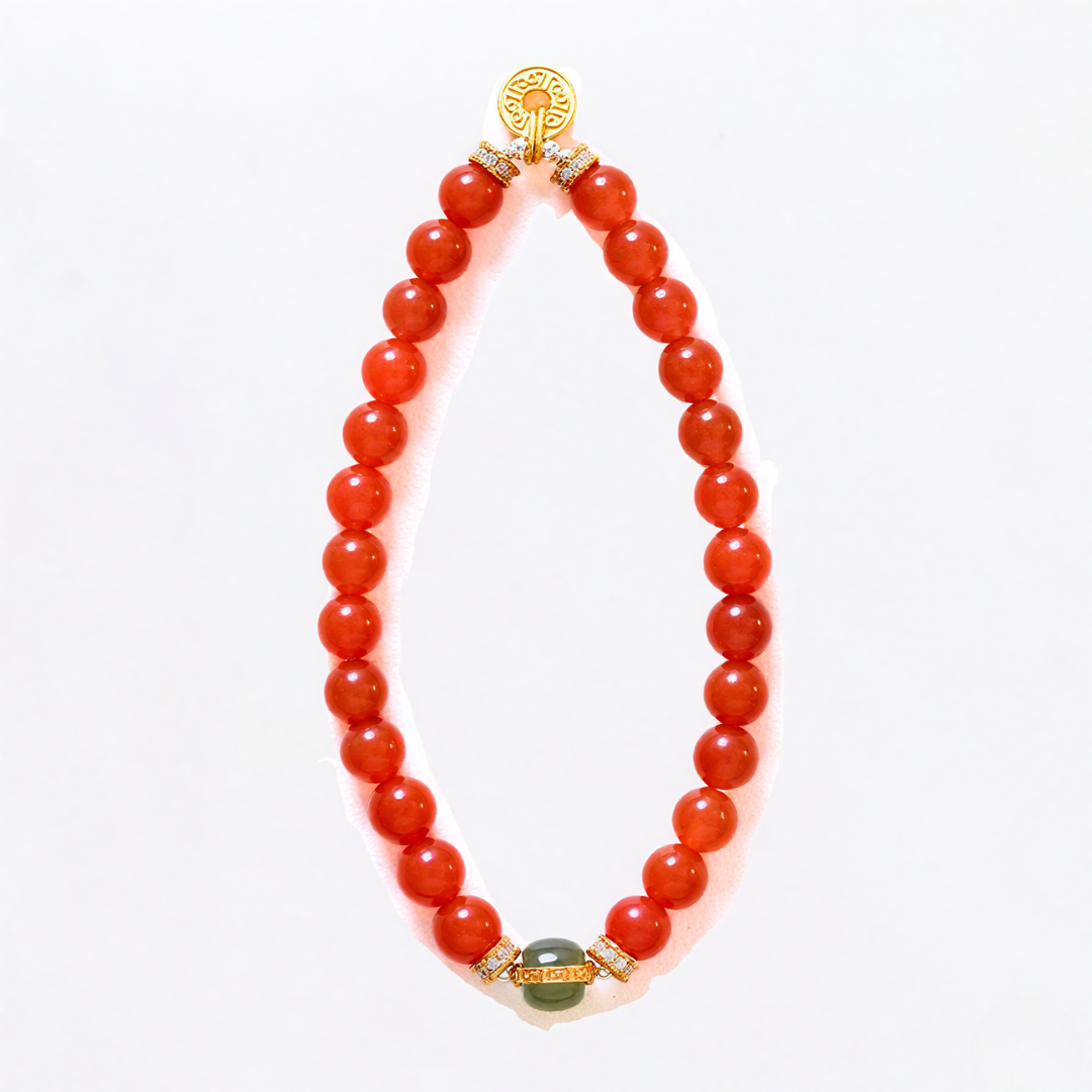 Pulsera de poder de ágata roja del sur con cuentas de estilo antiguo Fire Ignite