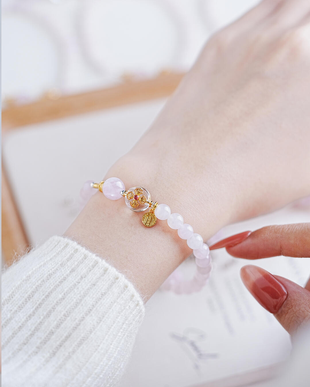Fire Element Rose Quartz & Vajra Pagoda Bracelet