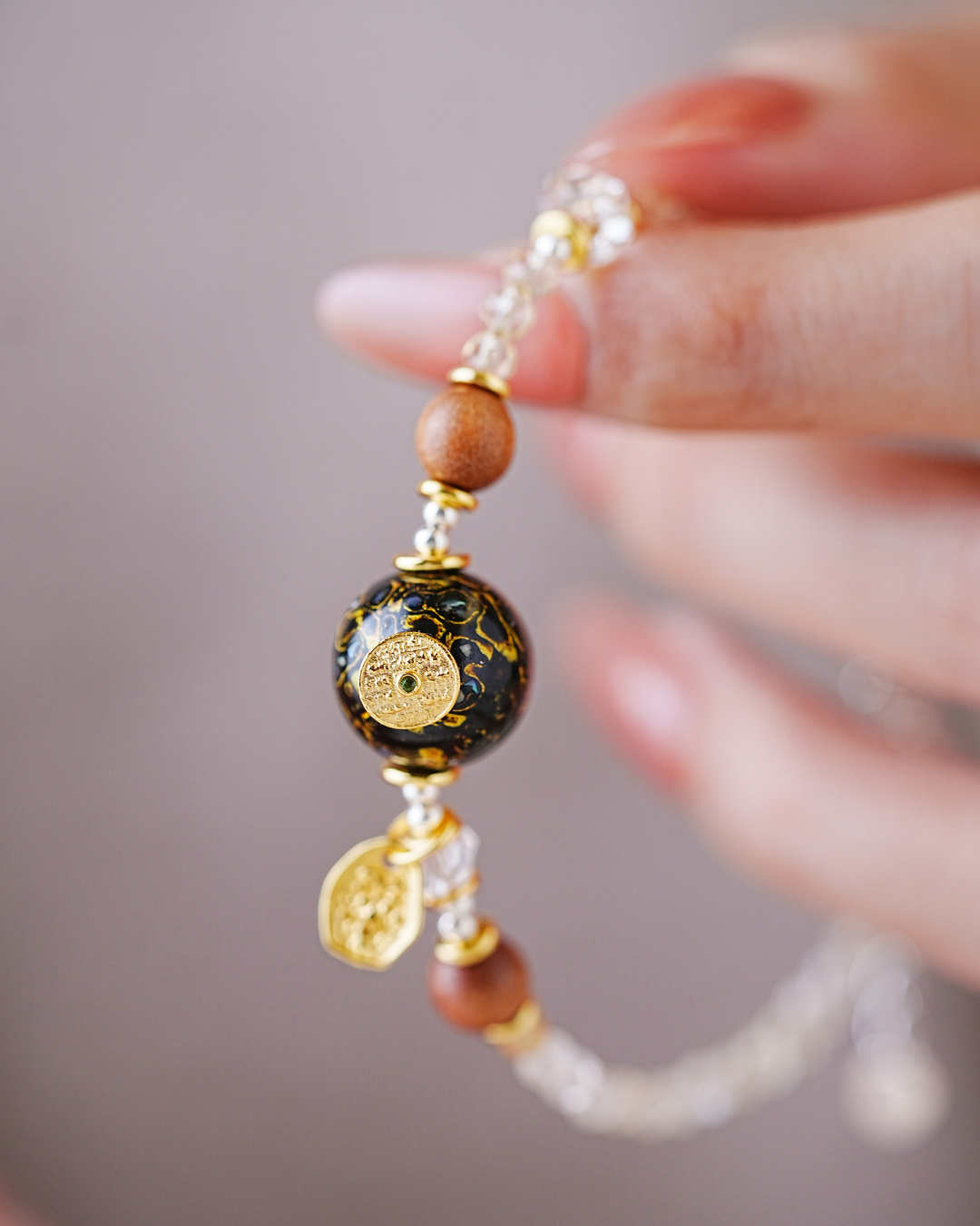 Pulsera de cuentas de laca con ancla de tierra, citrino y mijo de la riqueza