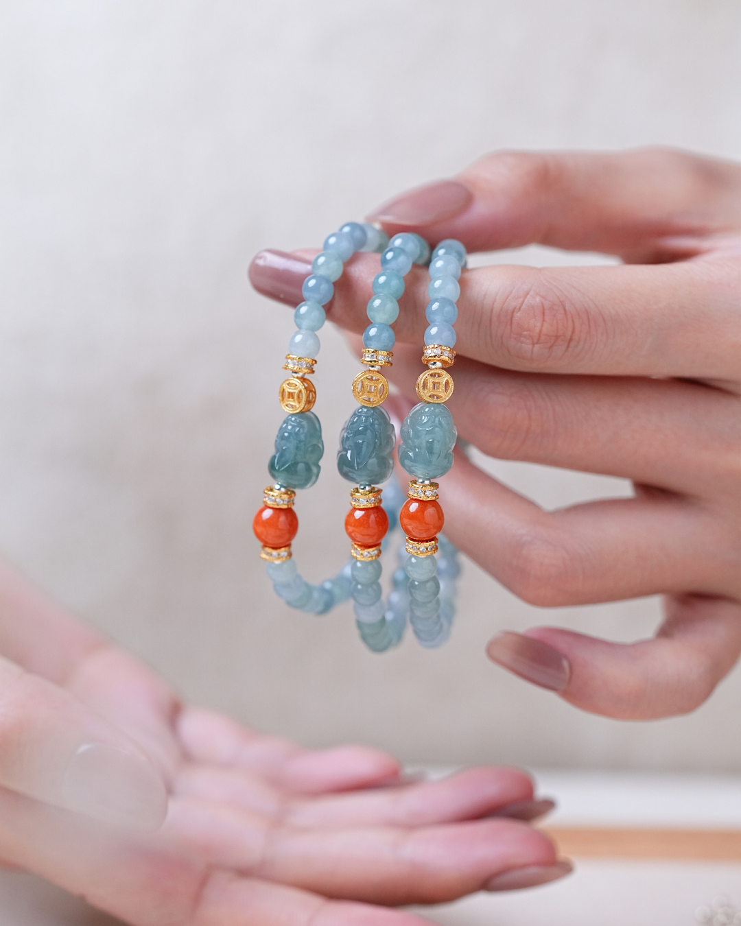 Pulsera de jadeíta de agua azul con ancla de agua Pi Xiu