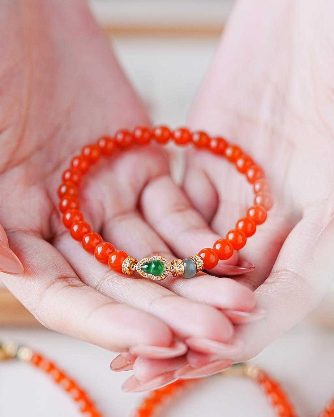 Pulsera de la suerte de ágata roja del sur natural con calabaza Fire Surge
