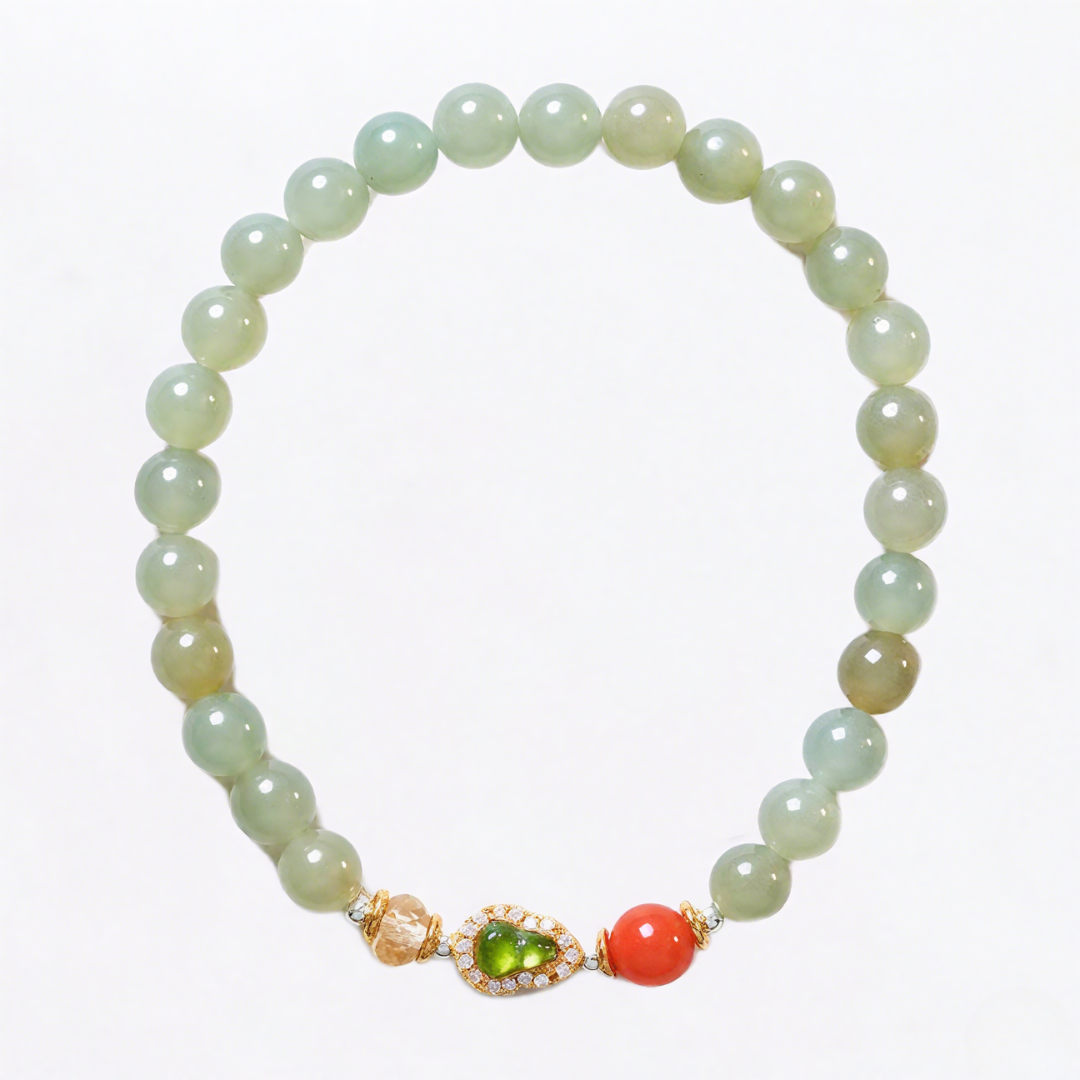 Pulsera de armonía de jade hetiano con calabaza de madera en flor