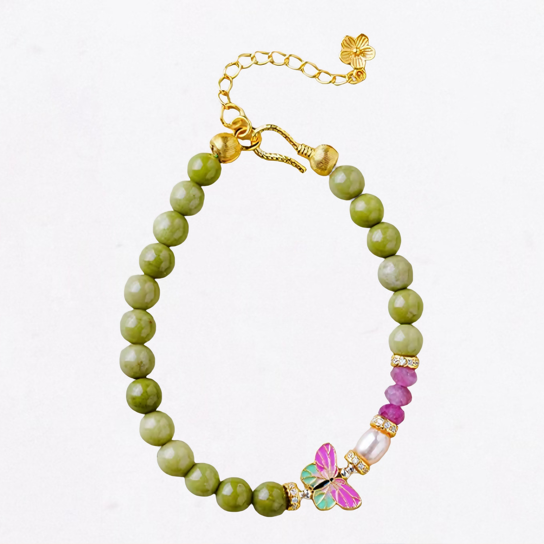 Wood Element Green Agate Butterfly Harmony Bracelet