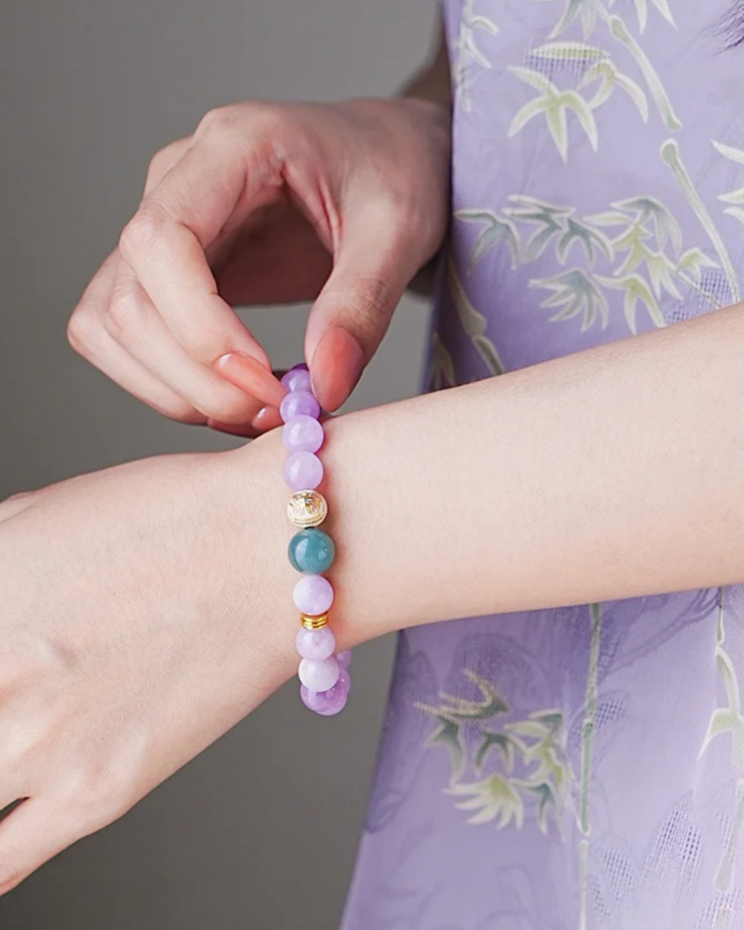 Pulsera de protección de jadeíta Kunzite Cloisonné Fire Blaze