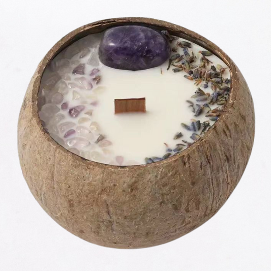 Fire Ignite Amethyst Lavender Coconut Shell Aromatherapy Candle