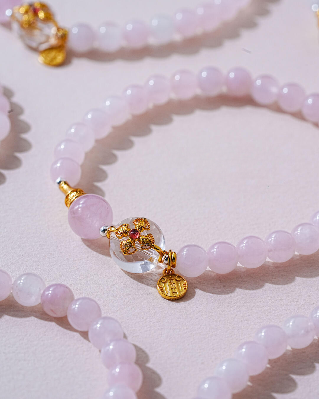 Fire Element Rose Quartz & Vajra Pagoda Bracelet