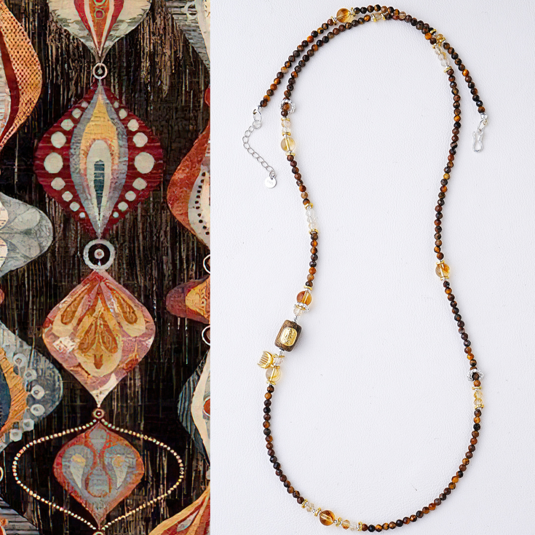 Pulsera de múltiples vueltas de ojo de tigre, citrino y madera de agar de Metal Forge