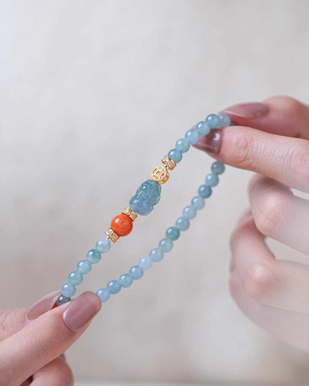 Pulsera de jadeíta de agua azul con ancla de agua Pi Xiu